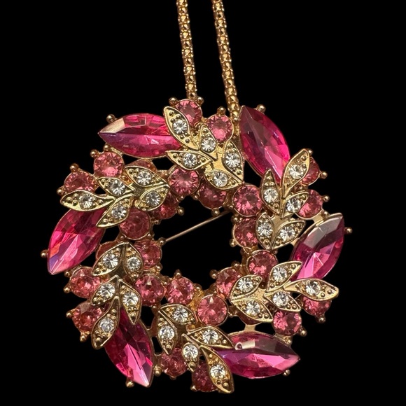 Pink and Gold Floral Pendant Necklace / broach - Picture 2 of 5